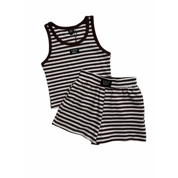 Lulu Mac Tops - Lulu Mac Brown Striped Shorts an Tank Set